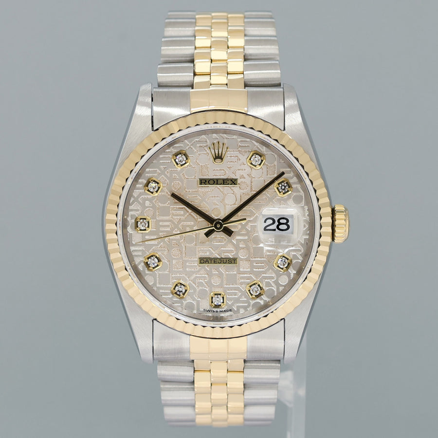 MINT Rolex DateJust 16233 Two Tone Yellow Gold Jubilee Diamond Anniversary Dial Watch
