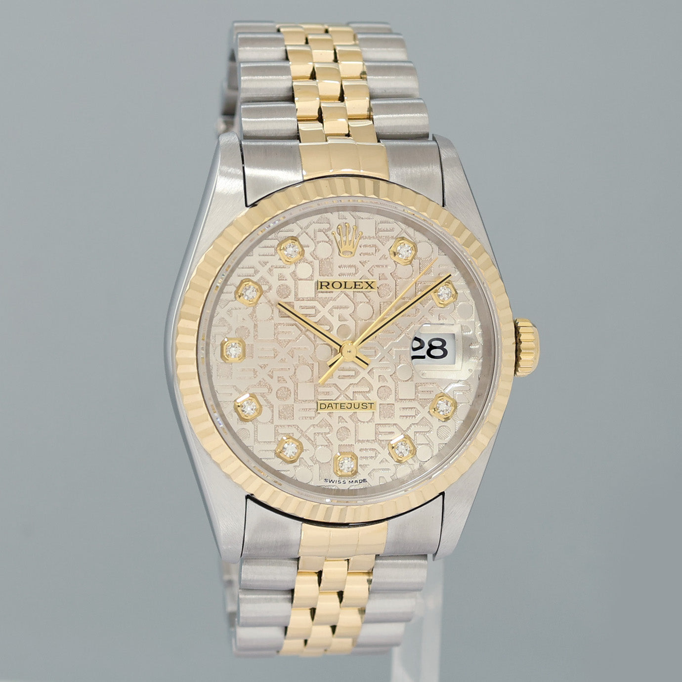 MINT Rolex DateJust 16233 Two Tone Yellow Gold Jubilee Diamond Anniversary Dial Watch