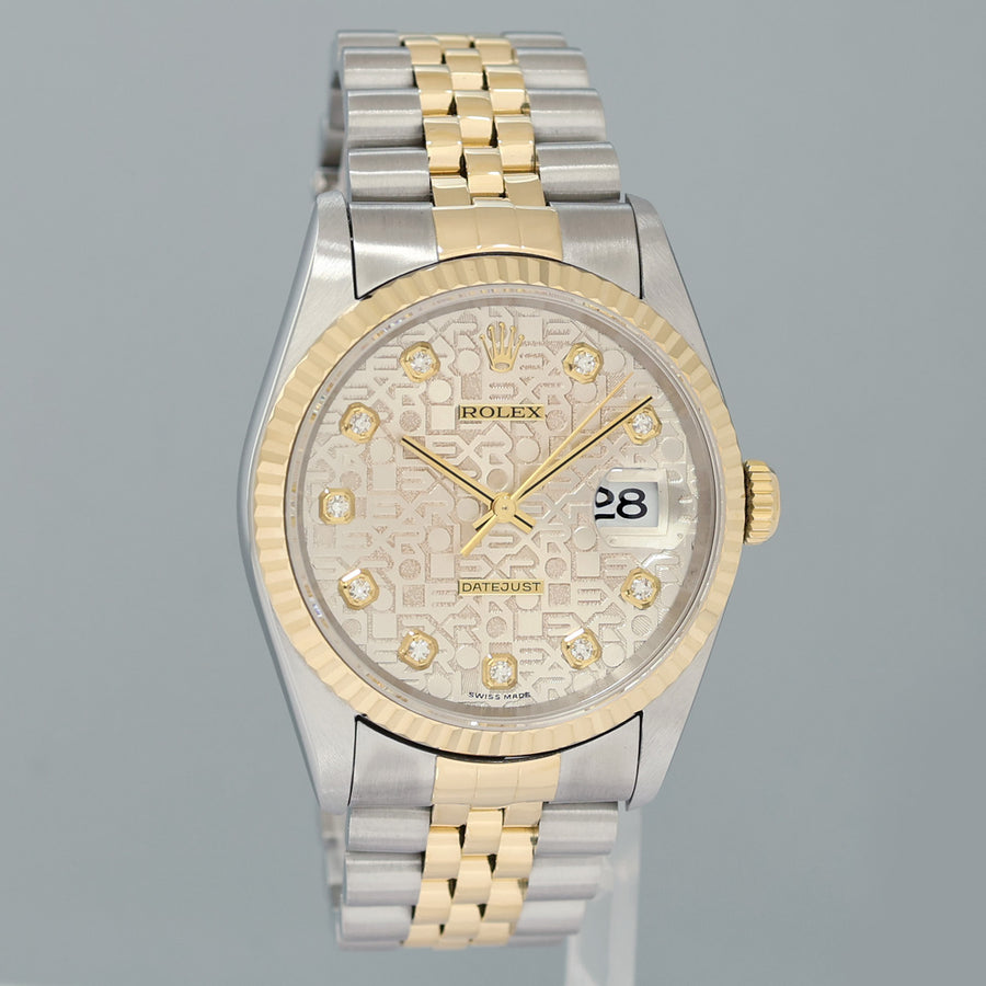 MINT Rolex DateJust 16233 Two Tone Yellow Gold Jubilee Diamond Anniversary Dial Watch