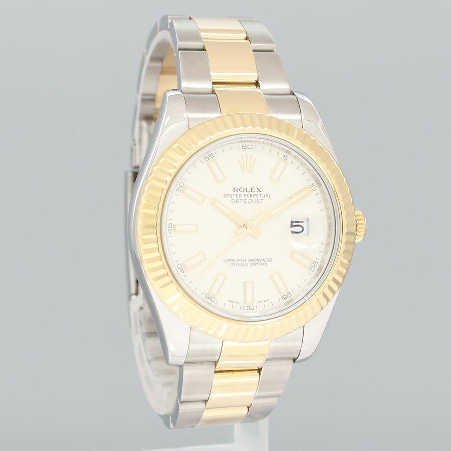 MINT Rolex Datejust II 2 Ivory Stick 116333 Two-Tone Yellow 41mm Gold Watch Box