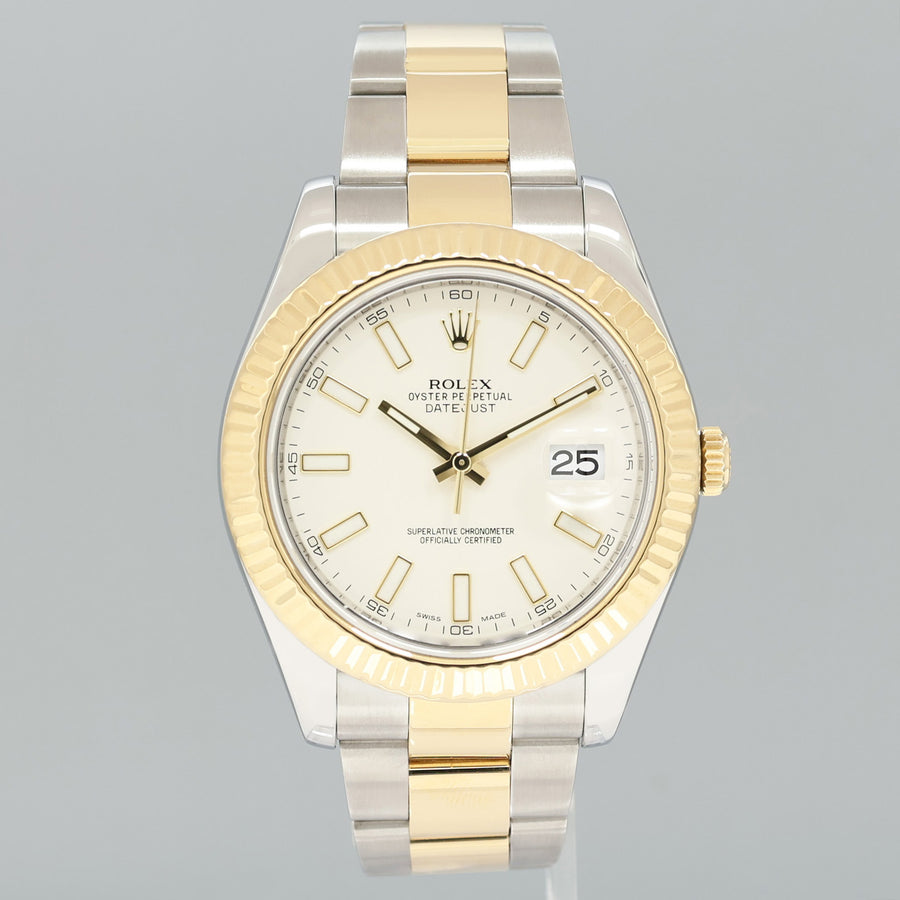 MINT Rolex Datejust II 2 Ivory Stick 116333 Two-Tone Yellow 41mm Gold Watch Box