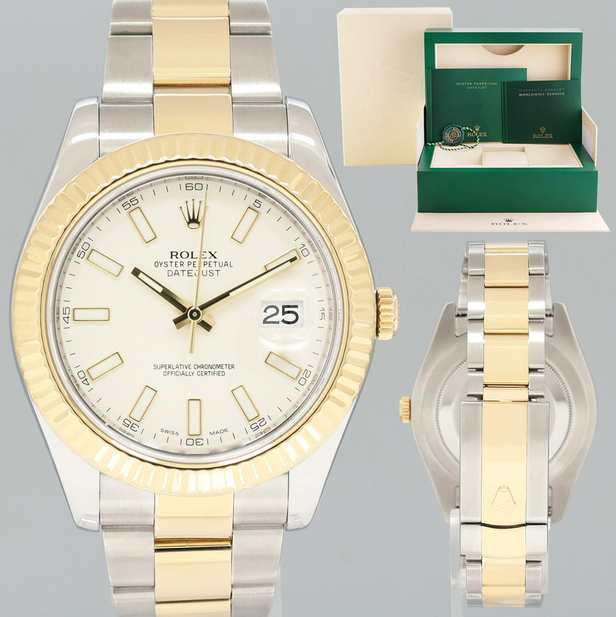 MINT Rolex Datejust II 2 Ivory Stick 116333 Two-Tone Yellow 41mm Gold Watch Box