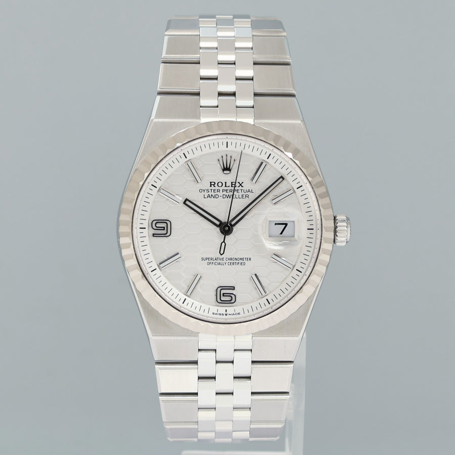 2026 NEW PAPERS 127234 Rolex Land-Dweller Steel Jubilee 36mm White Gold Fluted Watch