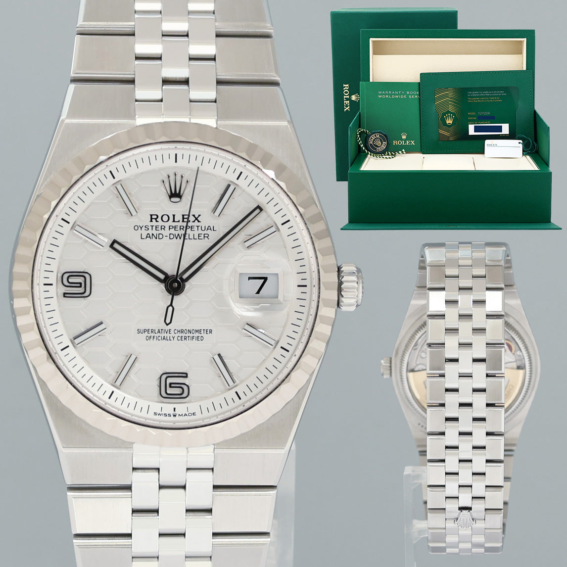 2026 NEW PAPERS 127234 Rolex Land-Dweller Steel Jubilee 36mm White Gold Fluted Watch