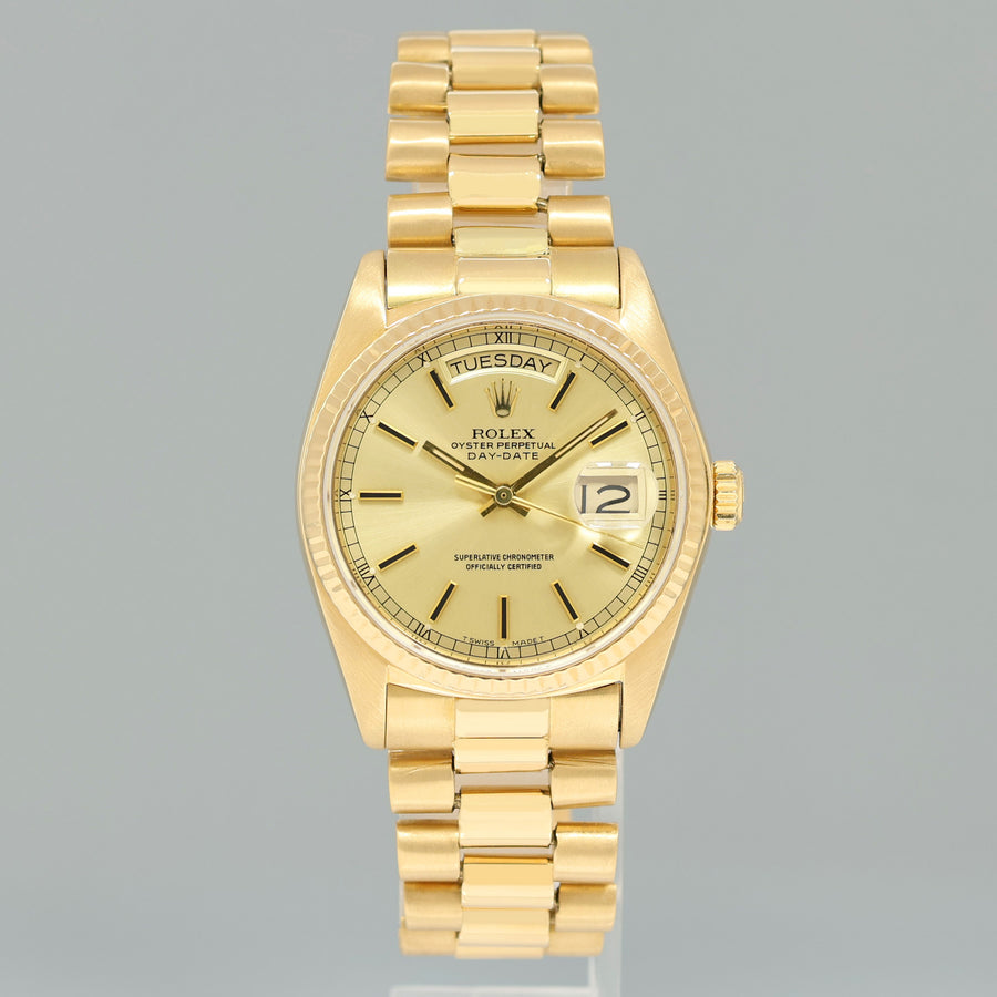 Rolex President Day Date Champagne 18038 Quick Set 18k Yellow Gold Watch Box