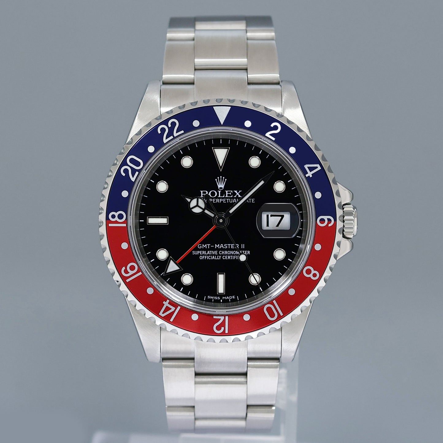 2006 MINT PAPERS Rolex GMT-Master II Pepsi Blue Red Steel Error Stick 16710 40mm Watch