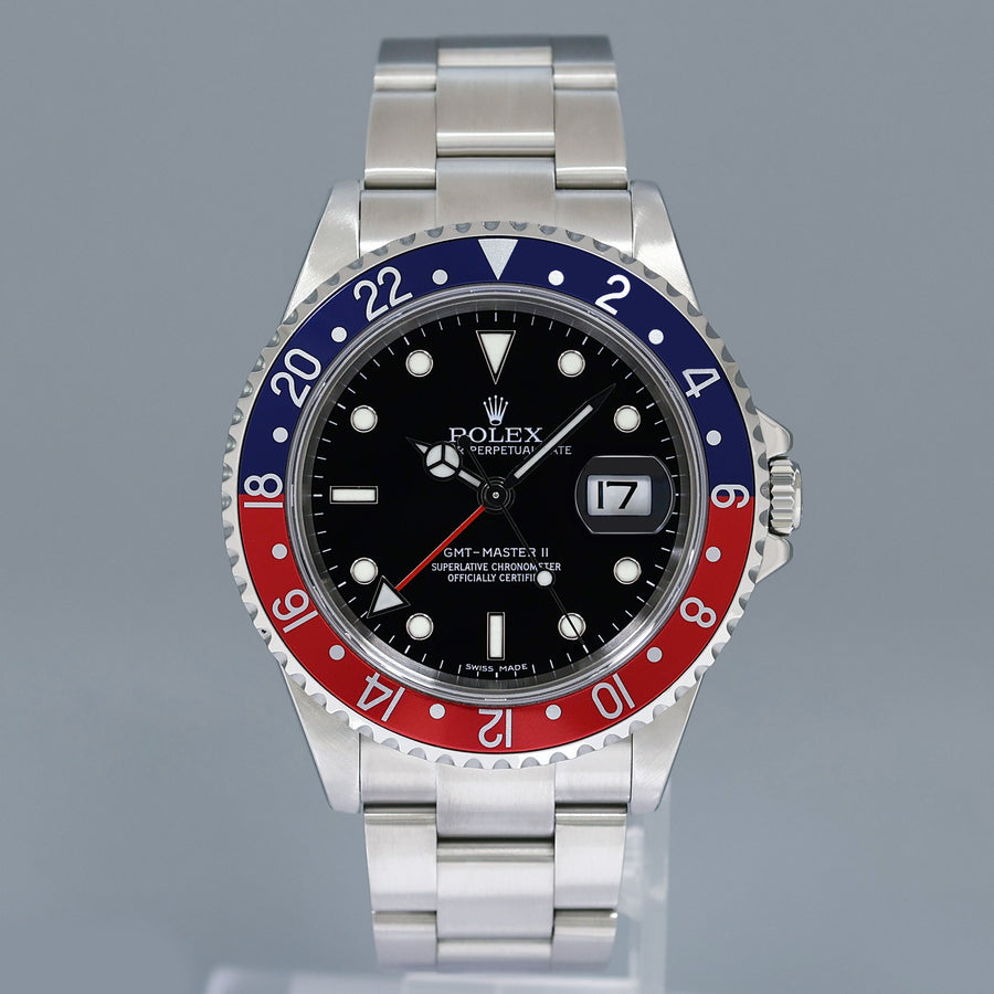 2006 MINT PAPERS Rolex GMT-Master II Pepsi Blue Red Steel Error Stick 16710 40mm Watch