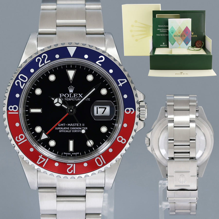 2006 MINT PAPERS Rolex GMT-Master II Pepsi Blue Red Steel Error Stick 16710 40mm Watch