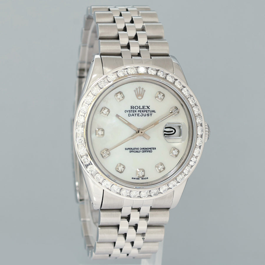 MINT Rolex DateJust 16014 Mother of Pearl Diamond Bezel Jubilee Band 36mm Watch Box
