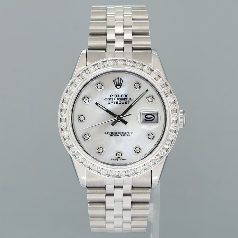 MINT Rolex DateJust 16014 Mother of Pearl Diamond Bezel Jubilee Band 36mm Watch Box