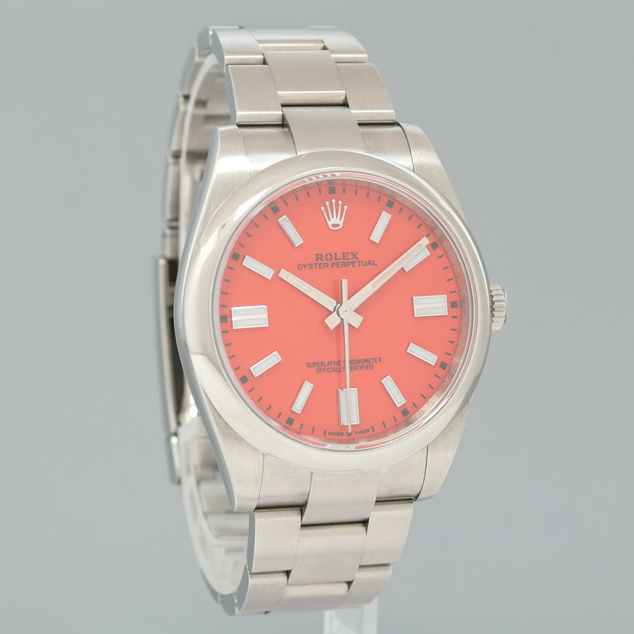 2022 MINT Rolex Oyster Perpetual 41mm Custom Red Coral Oyster 124300 Watch Box