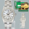 MINT Ladies Rolex 24mm Steel 76080 Mother of Pearl Diamond Oyster Perpetual Watch Box