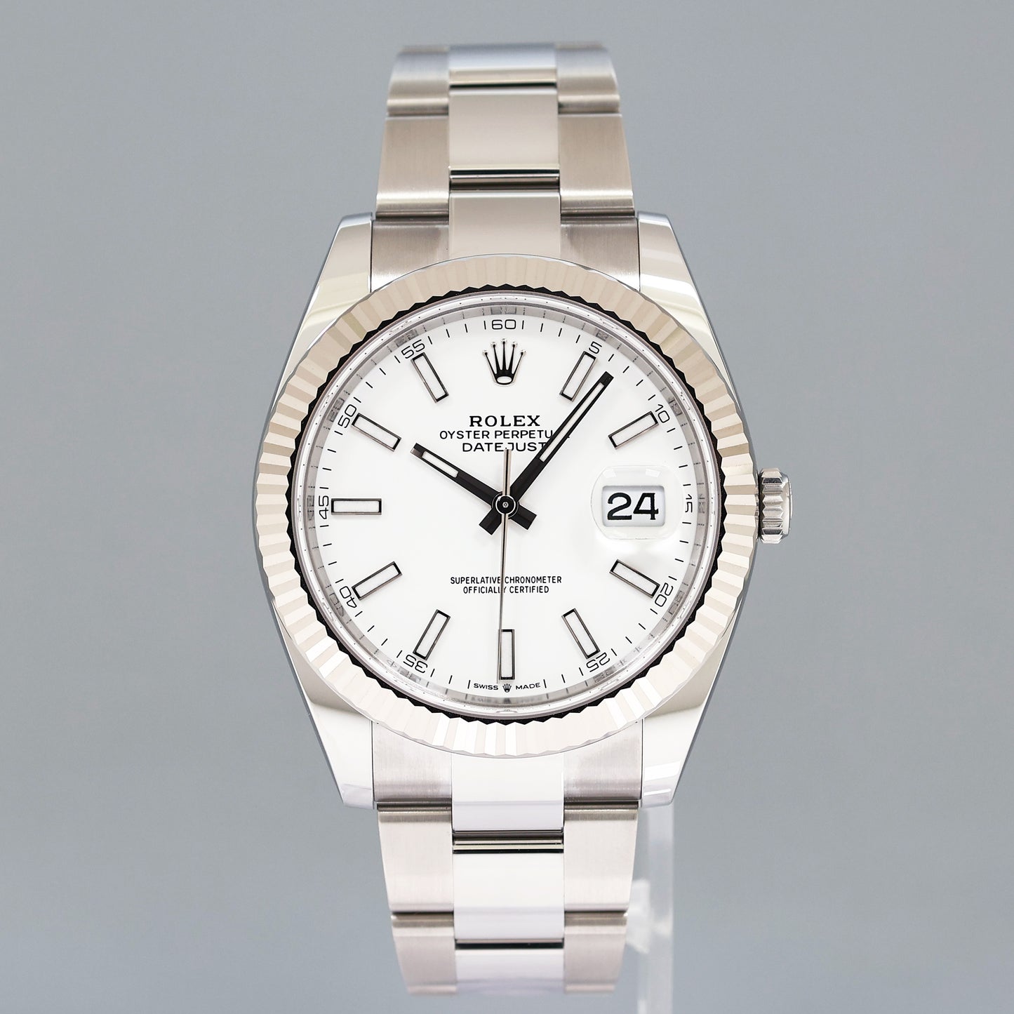 2026 NEW PAPERS Rolex DateJust 41 White Stick Oyster White Gold Fluted 126334 Watch