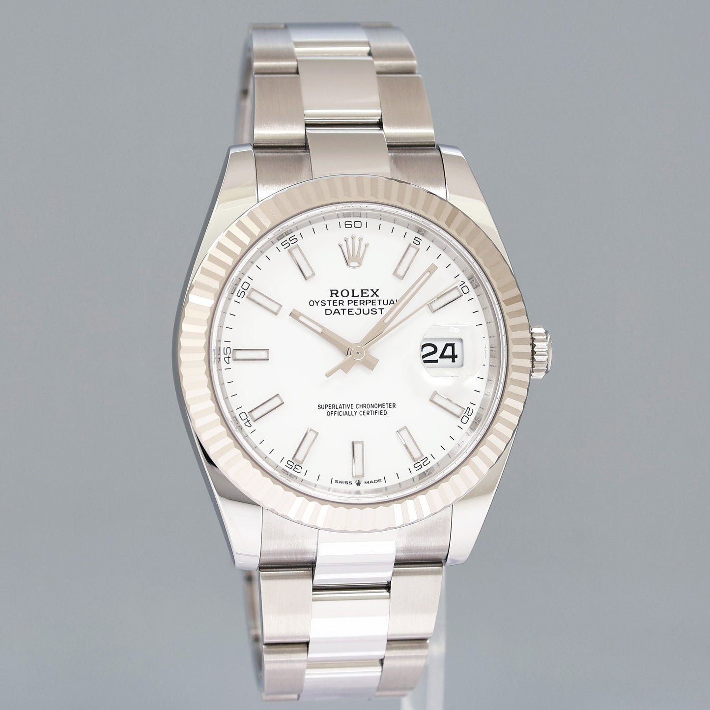 2026 NEW PAPERS Rolex DateJust 41 White Stick Oyster White Gold Fluted 126334 Watch