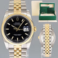 2014 MINT Rolex 116233 DateJust Two Tone Yellow Gold Steel Black Jubilee 36mm Watch