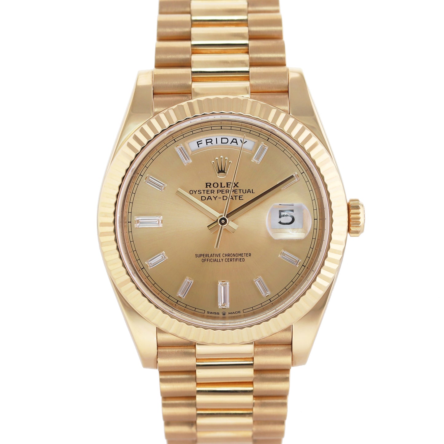 2022 MINT Rolex Day-Date 40 President 228238 Champagne Baguette Diamond Watch