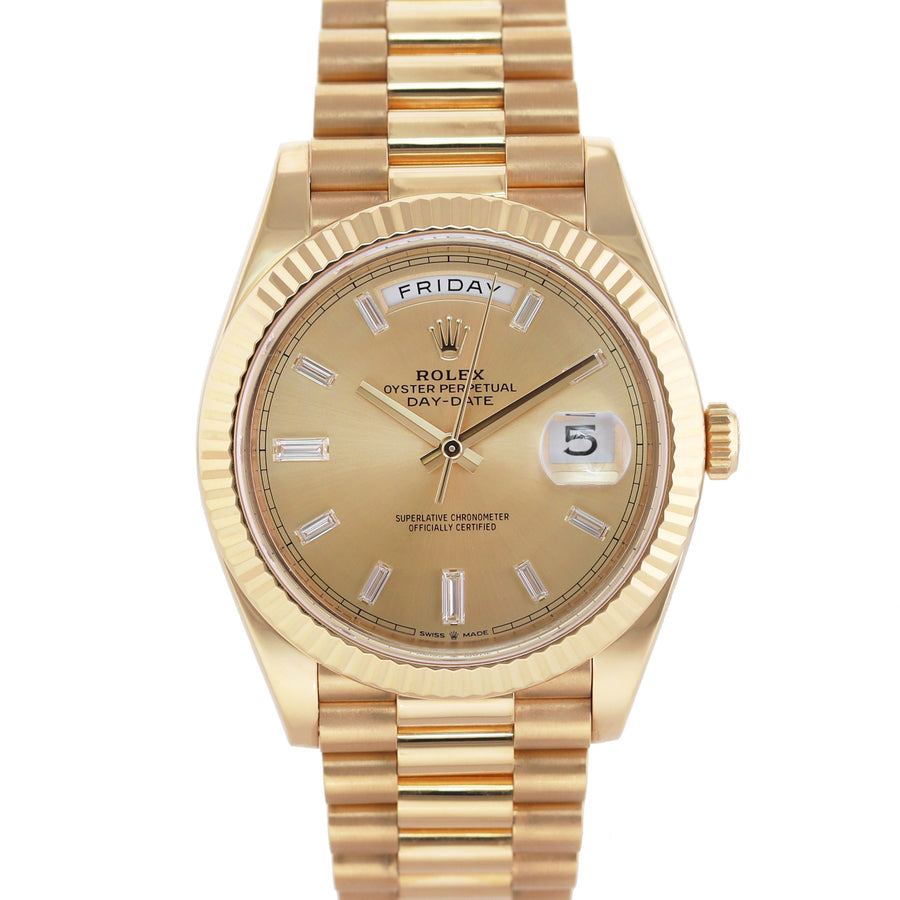 2022 MINT Rolex Day-Date 40 President 228238 Champagne Baguette Diamond Watch