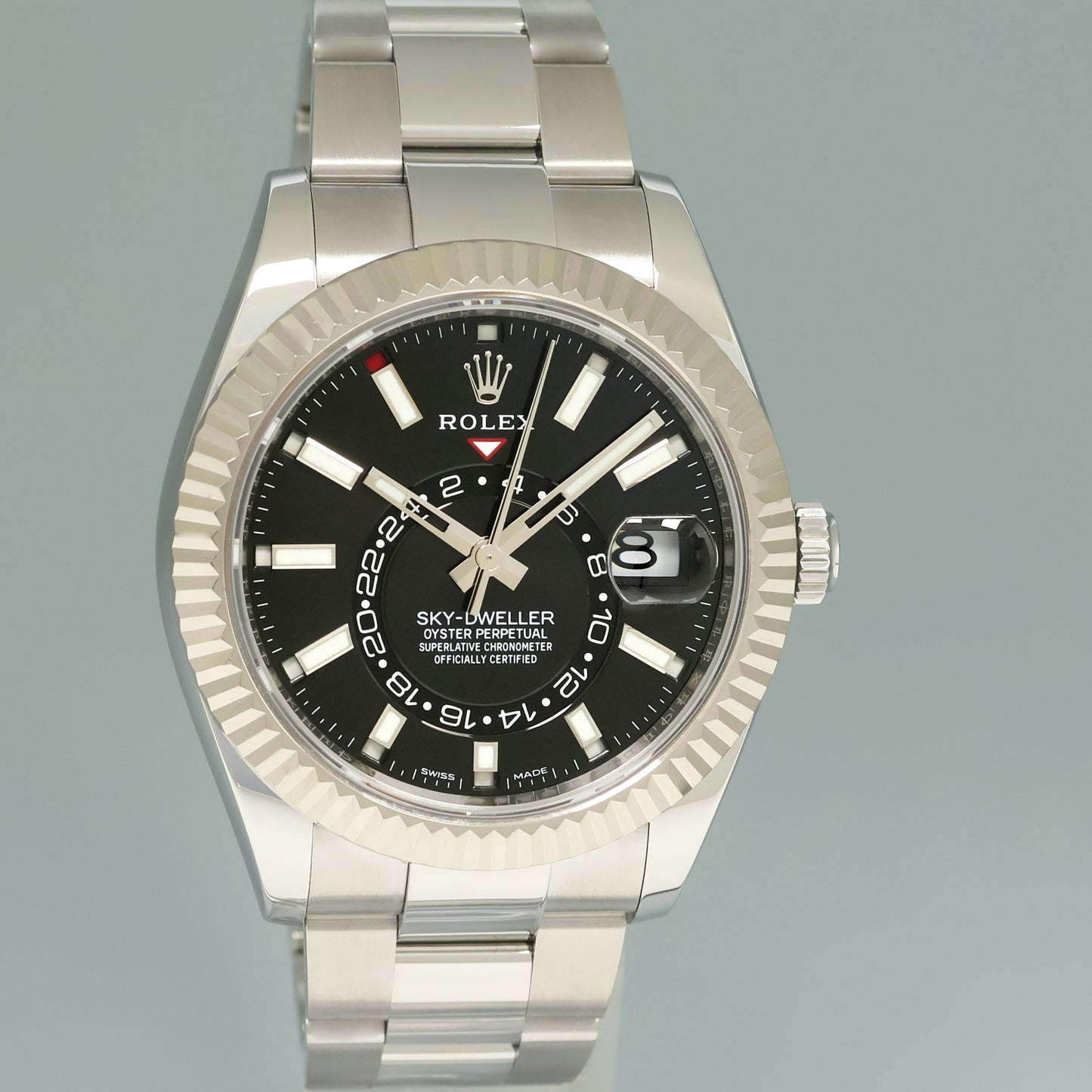 2021 MINT Rolex Sky-Dweller Stainless White Gold Black Dial 326934 42mm Watch Box