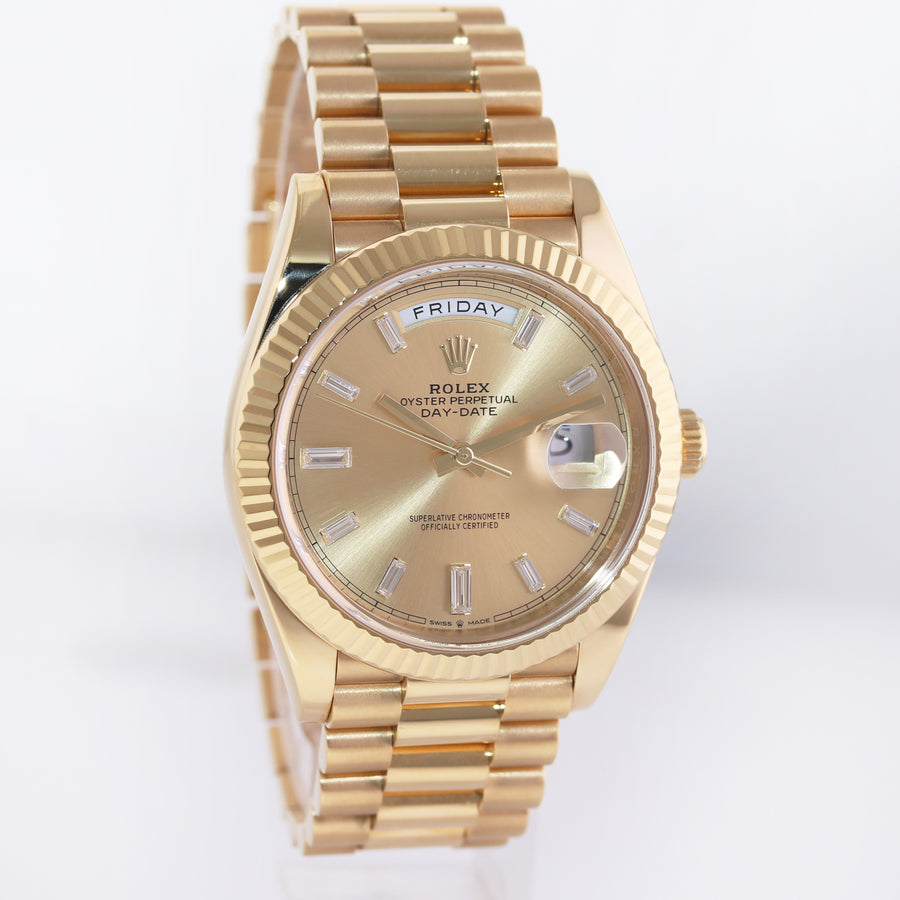 2022 MINT Rolex Day-Date 40 President 228238 Champagne Baguette Diamond Watch