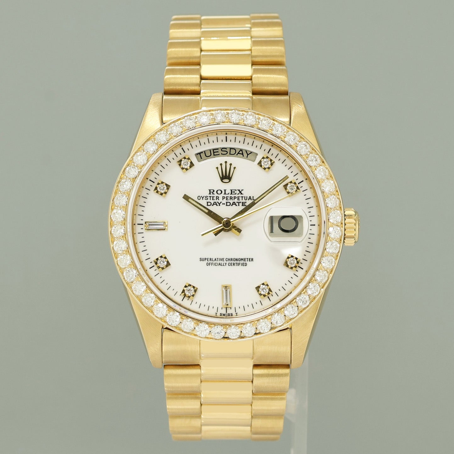 MINT Rolex President Day-Date White Diamond 18038 Quickset Yellow Gold Watch Box