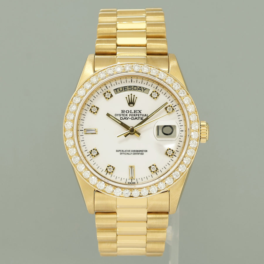 MINT Rolex President Day-Date White Diamond 18038 Quickset Yellow Gold Watch Box