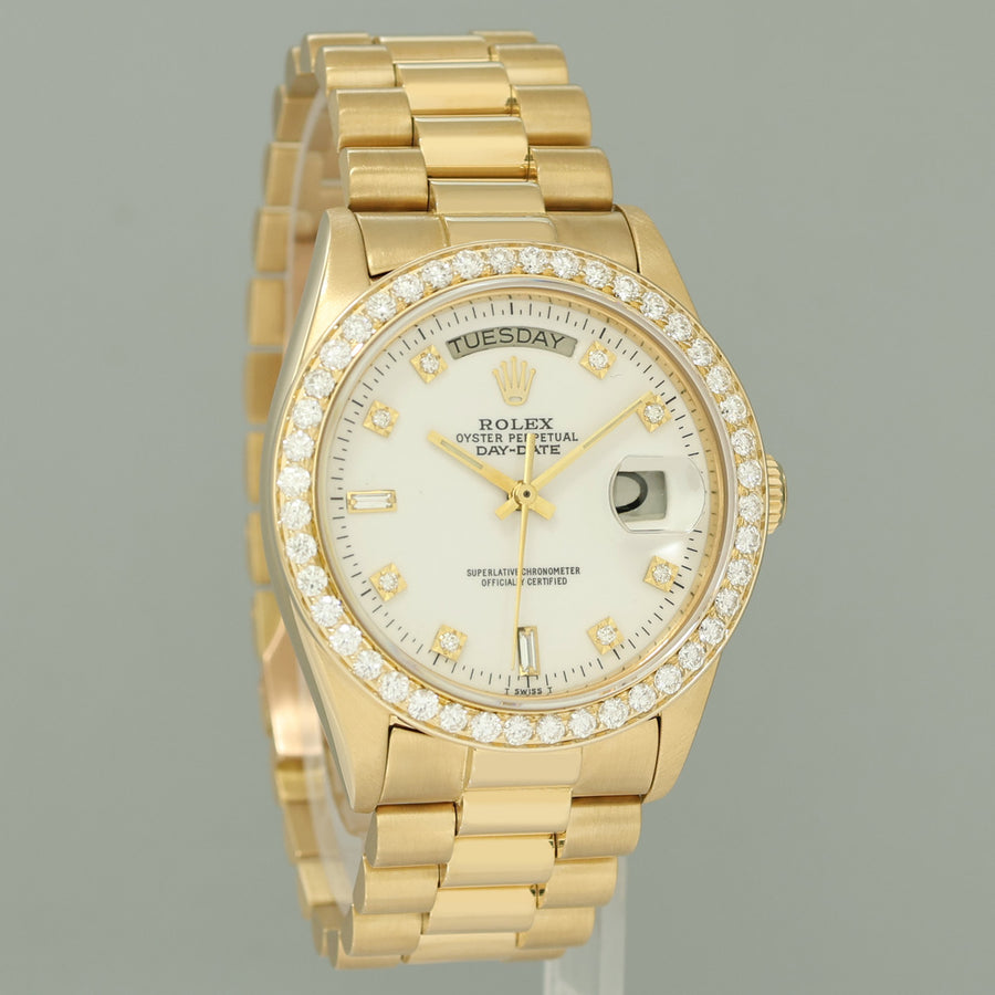 MINT Rolex President Day-Date White Diamond 18038 Quickset Yellow Gold Watch Box