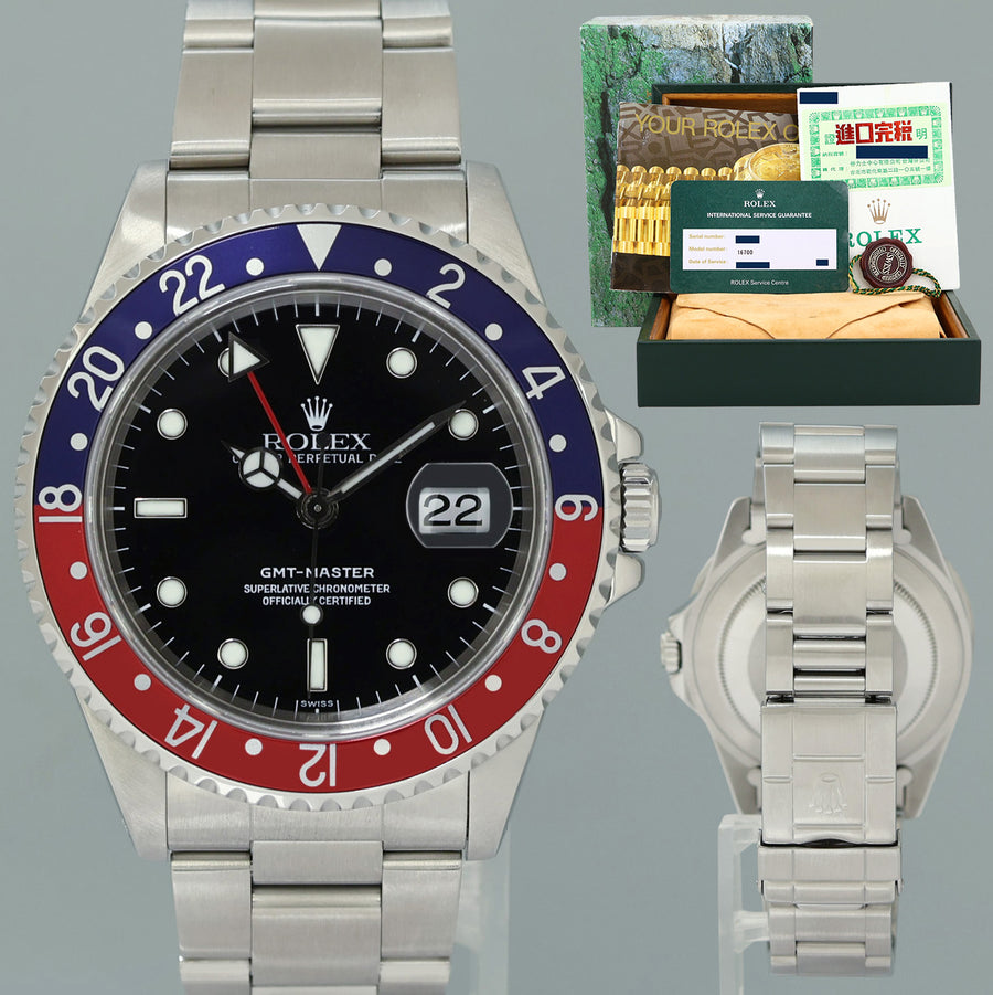 1999 PAPERS MINT Rolex 16700 GMT-Master Pepsi Blue Red 40mm Steel Watch Box