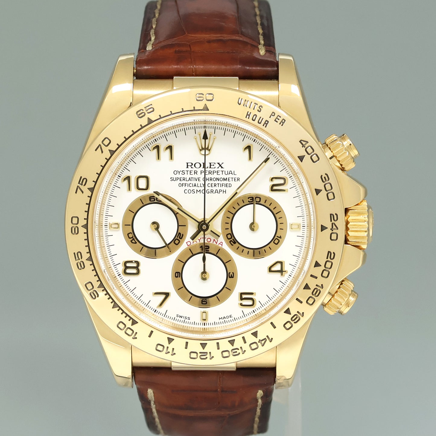 1999 MINT Rolex Daytona Zenith 16518 White Chronograph Leather Yellow Gold Watch Box