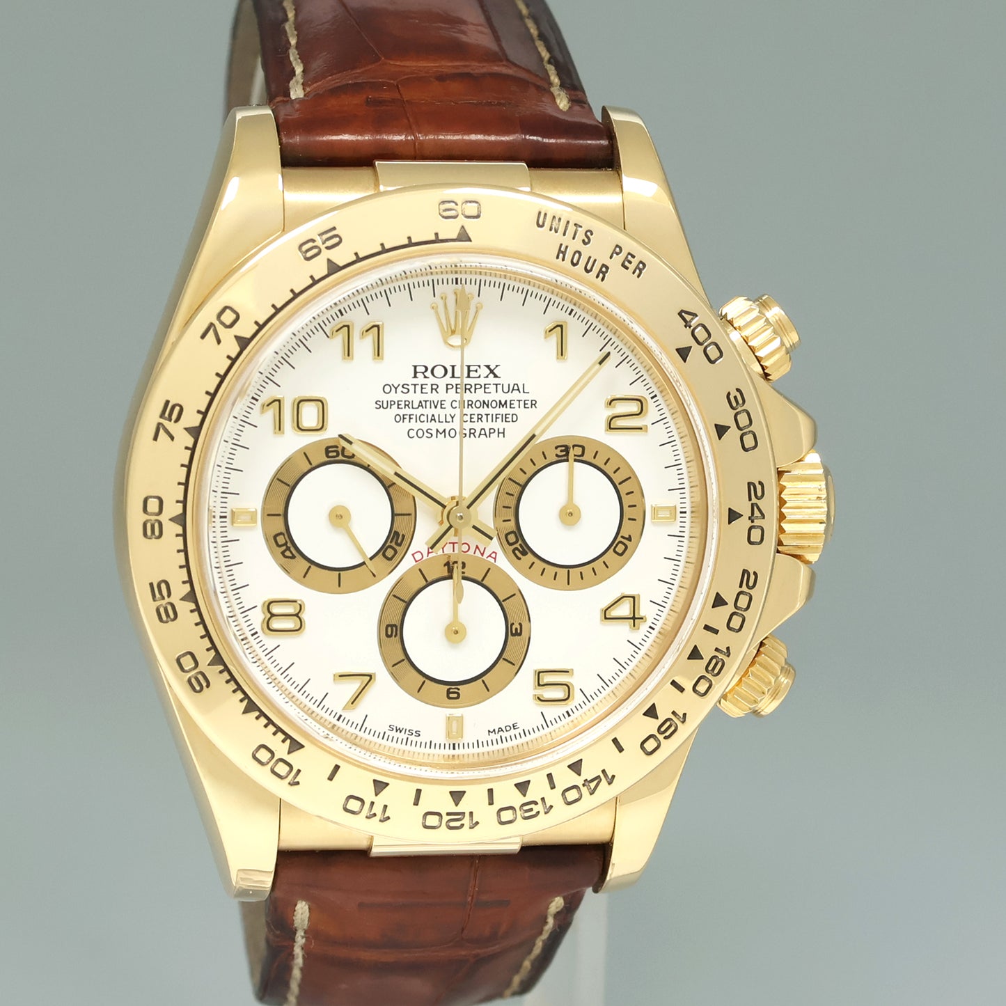 1999 MINT Rolex Daytona Zenith 16518 White Chronograph Leather Yellow Gold Watch Box