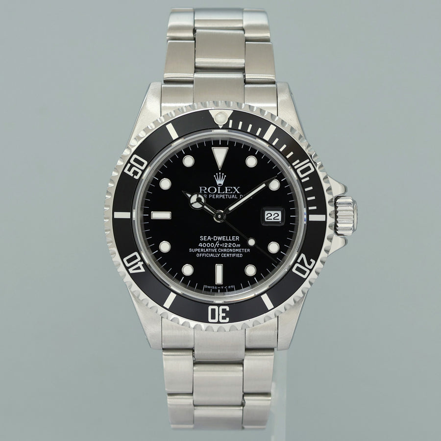 1998 PAPERS MINT Rolex Sea-Dweller Steel 16600 Black Tritium 40mm Divers Kit Watch