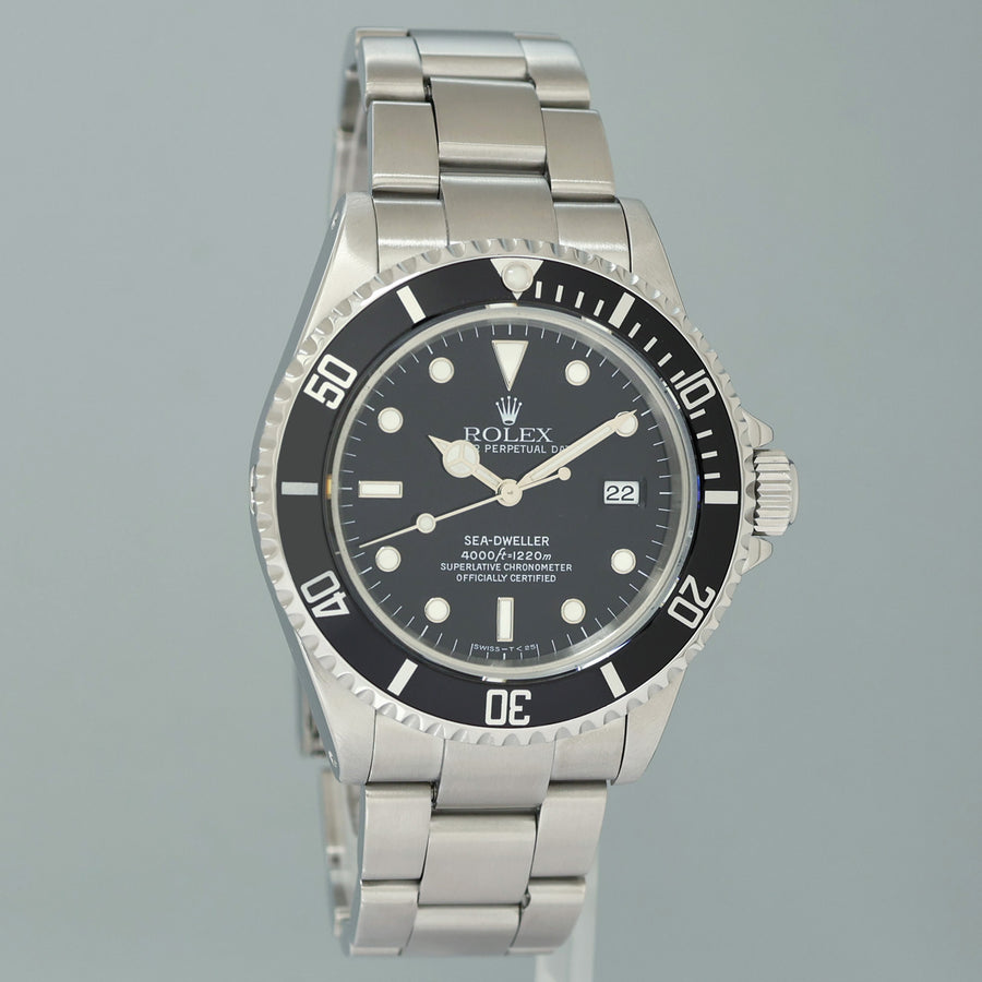 1998 PAPERS MINT Rolex Sea-Dweller Steel 16600 Black Tritium 40mm Divers Kit Watch