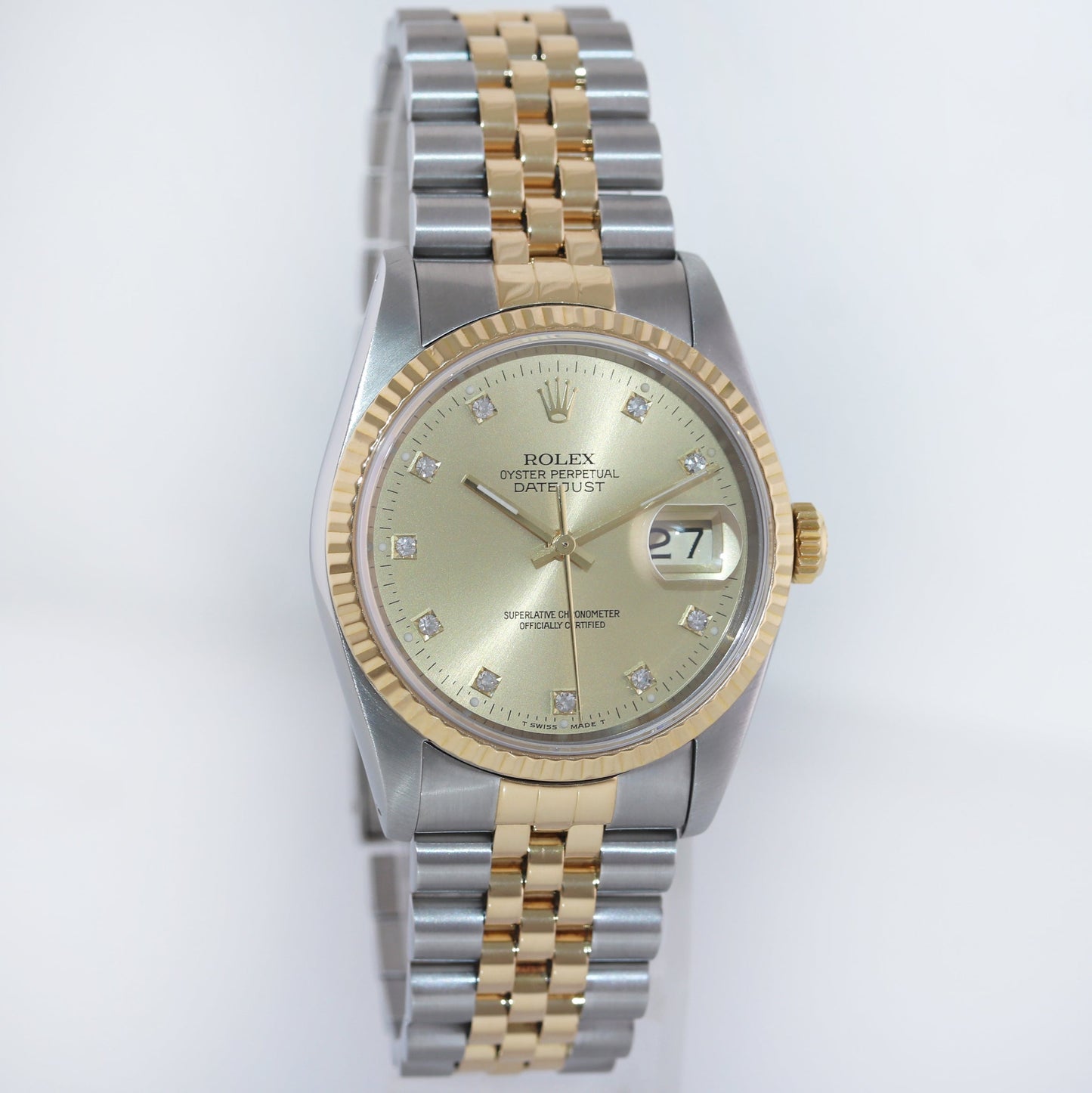MINT Rolex DateJust 16233 Two Tone Yellow Gold Jubilee Champagne Diamond Watch