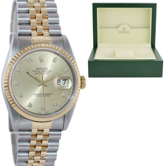MINT Rolex DateJust 16233 Two Tone Yellow Gold Jubilee Champagne Diamond Watch