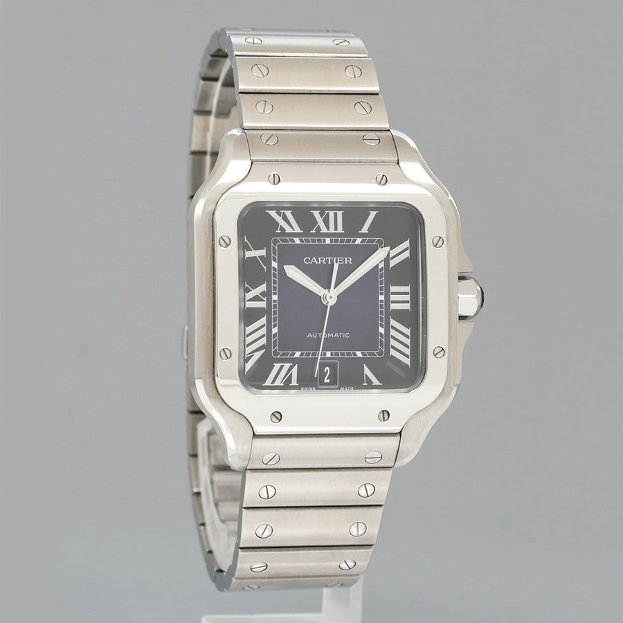 2025 NEW PAPERS Cartier Santos WSSA0030 Steel 4072 Blue Dial 40mm Watch Box