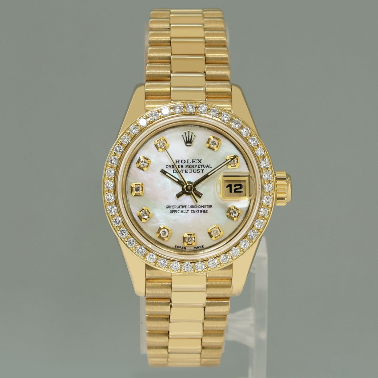 MINT Pearl Diamond Ladies Rolex DateJust 69178 President 26mm 18k Yellow Gold Watch Box