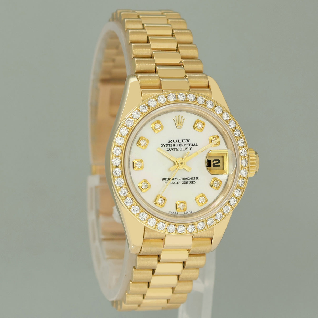 MINT Pearl Diamond Ladies Rolex DateJust 69178 President 26mm 18k Yellow Gold Watch Box