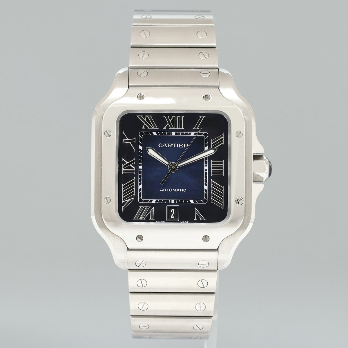 2025 NEW PAPERS Cartier Santos WSSA0030 Steel 4072 Blue Dial 40mm Watch Box