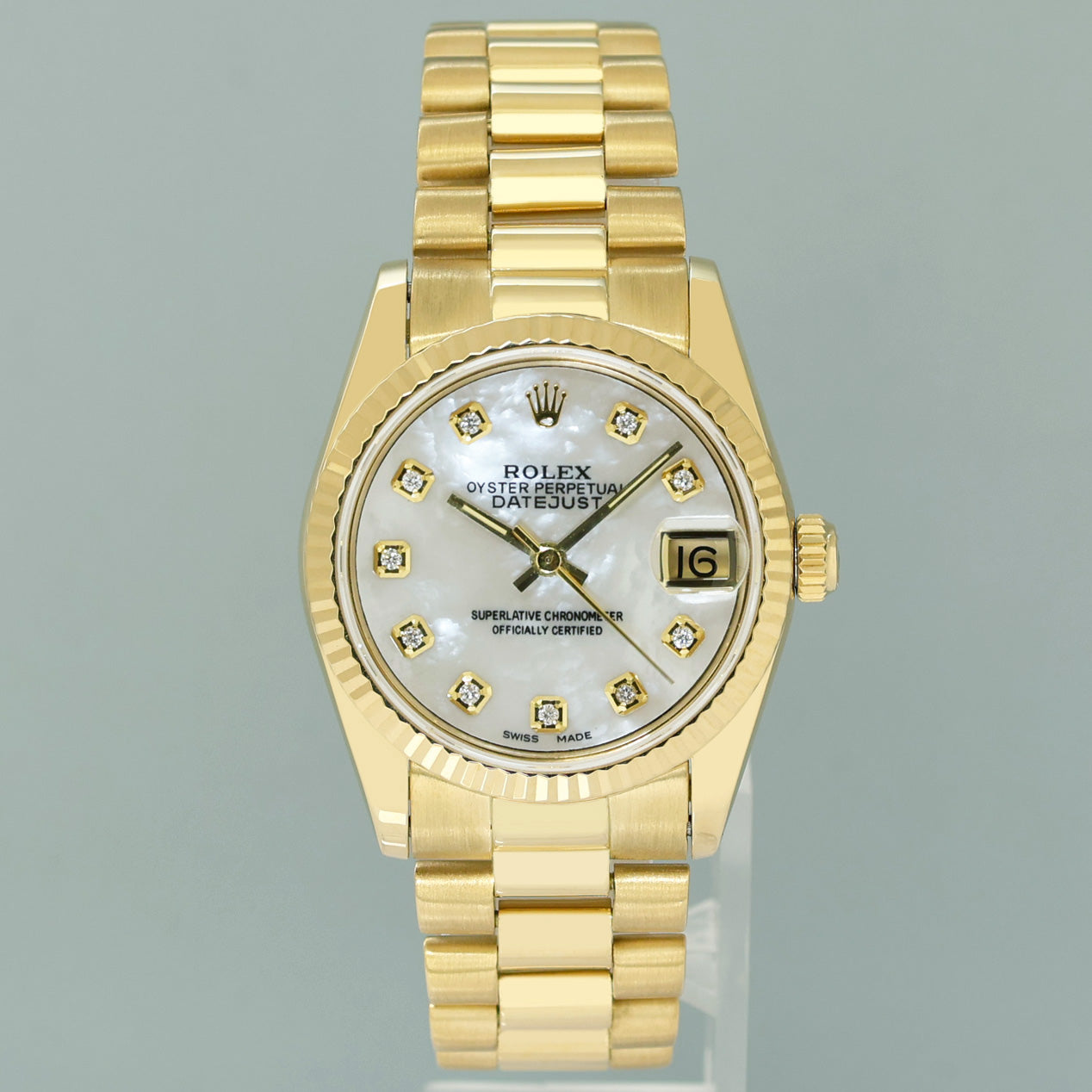 MINT Rolex 68278 Yellow Gold 31mm Midsize Mother of Pearl Diamond Lady President Watch