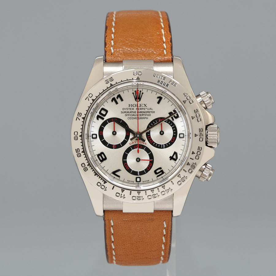 MINT Rolex Daytona White Gold 116519 Silver Racing Dial Leather Watch Box