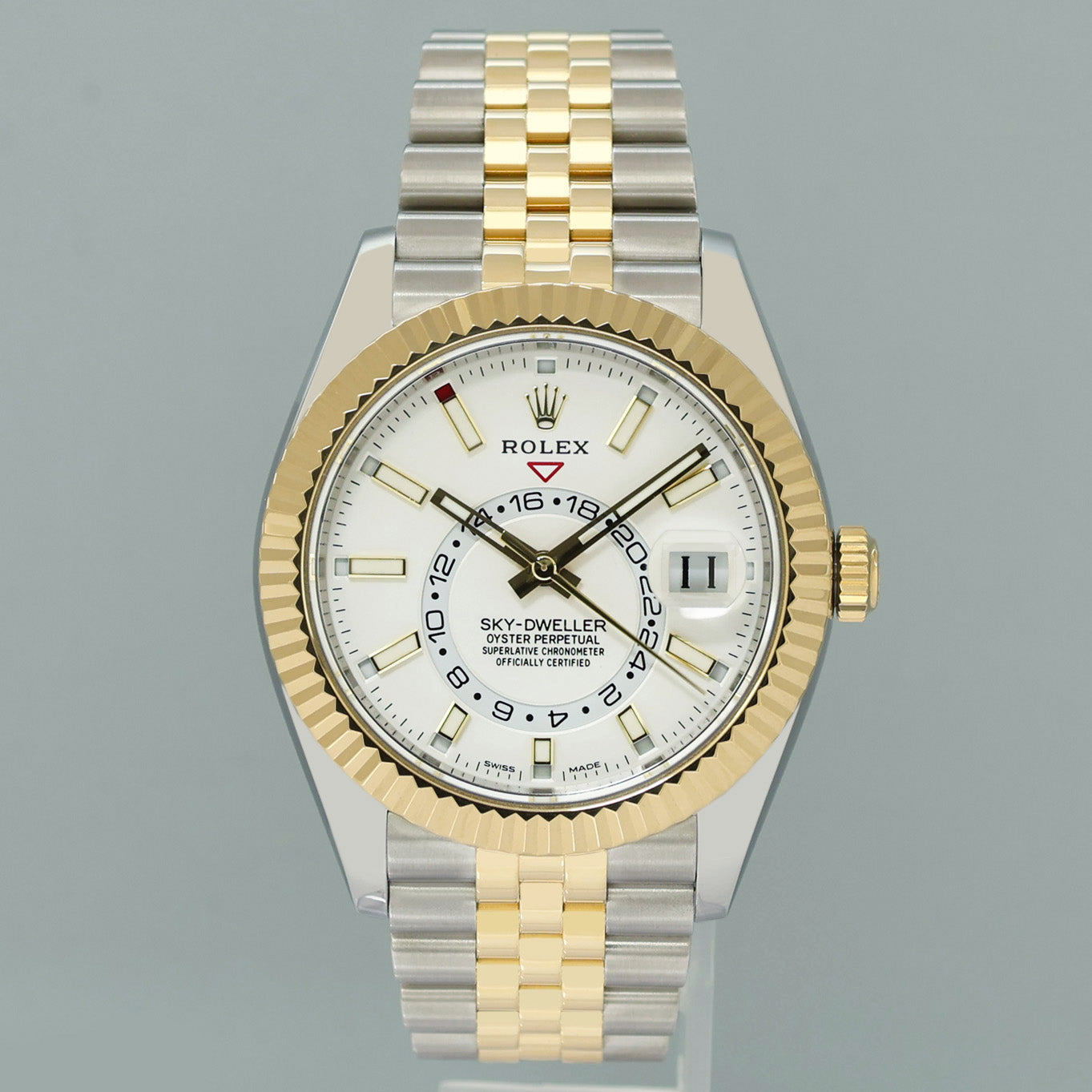 2021 NEW PAPERS Rolex 326933 Sky-Dweller 42mm White Dial Two Tone Steel Gold Jubilee Watch