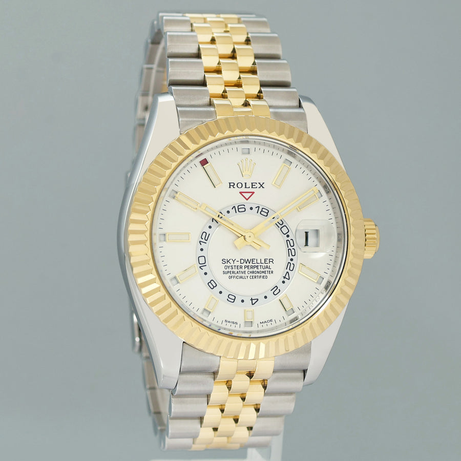 2021 NEW PAPERS Rolex 326933 Sky-Dweller 42mm White Dial Two Tone Steel Gold Jubilee Watch
