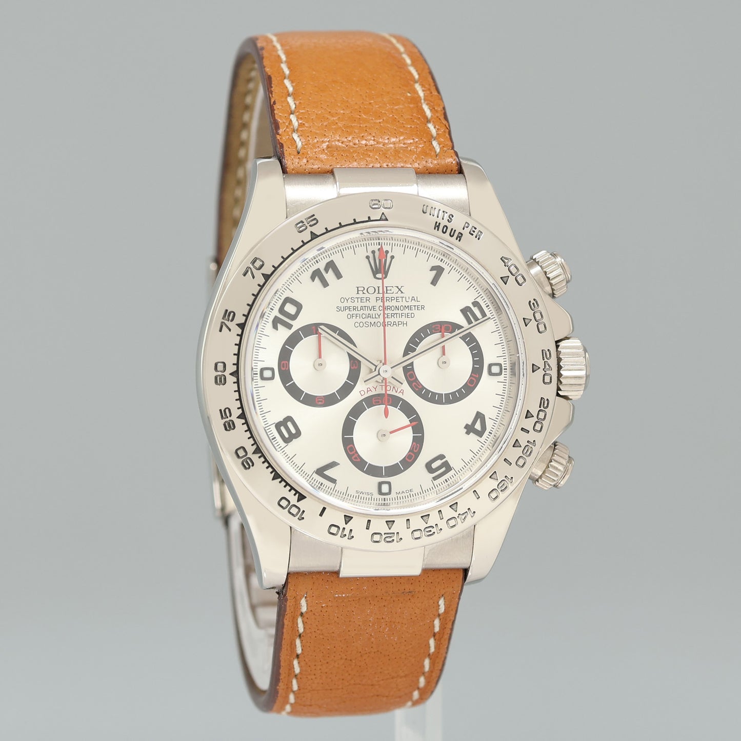 MINT Rolex Daytona White Gold 116519 Silver Racing Dial Leather Watch Box