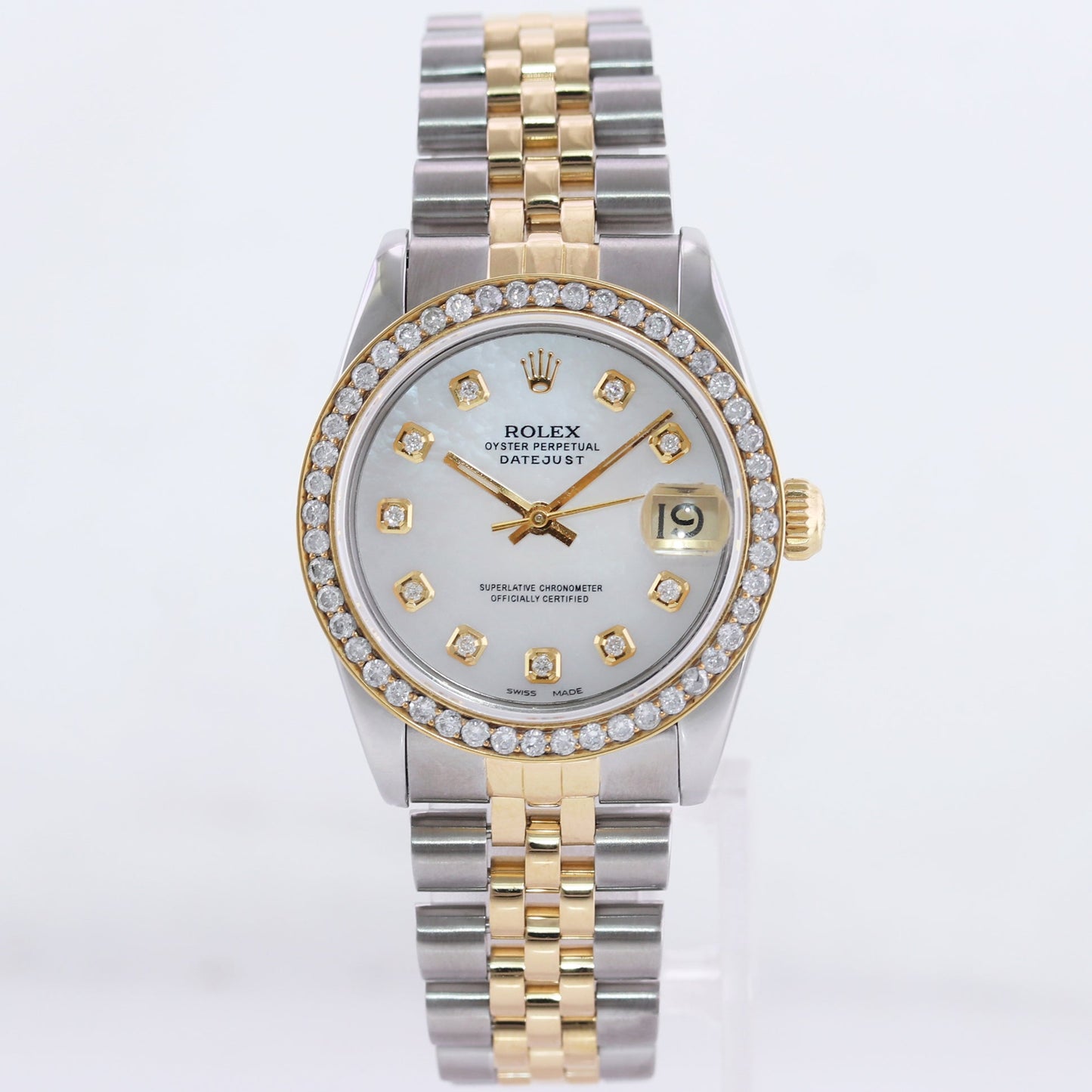 Ladies Rolex 68273 Two Tone 18k Gold Steel 31mm Pearl Diamond Dial Bezel Watch