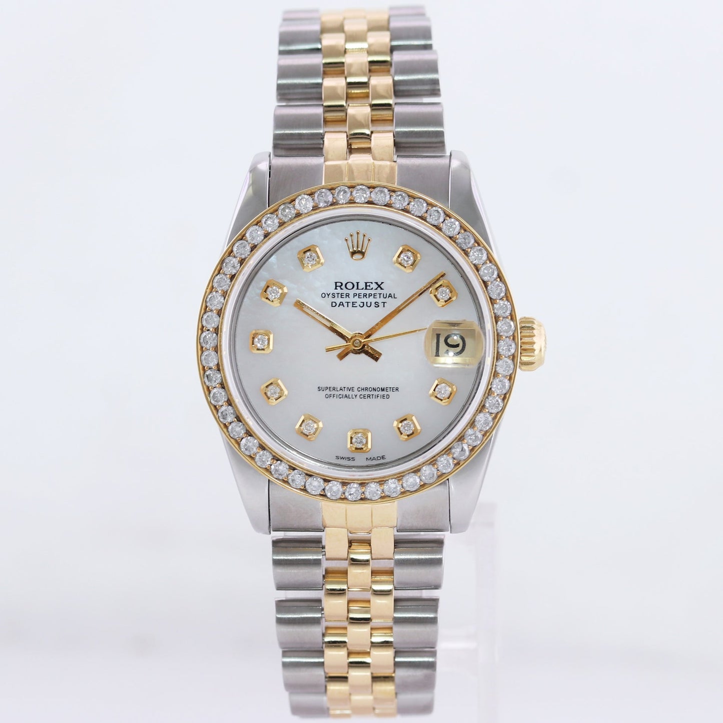 Ladies Rolex 68273 Two Tone 18k Gold Steel 31mm Pearl Diamond Dial Bezel Watch