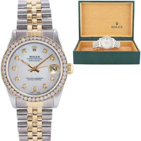 Ladies Rolex 68273 Two Tone 18k Gold Steel 31mm Pearl Diamond Dial Bezel Watch