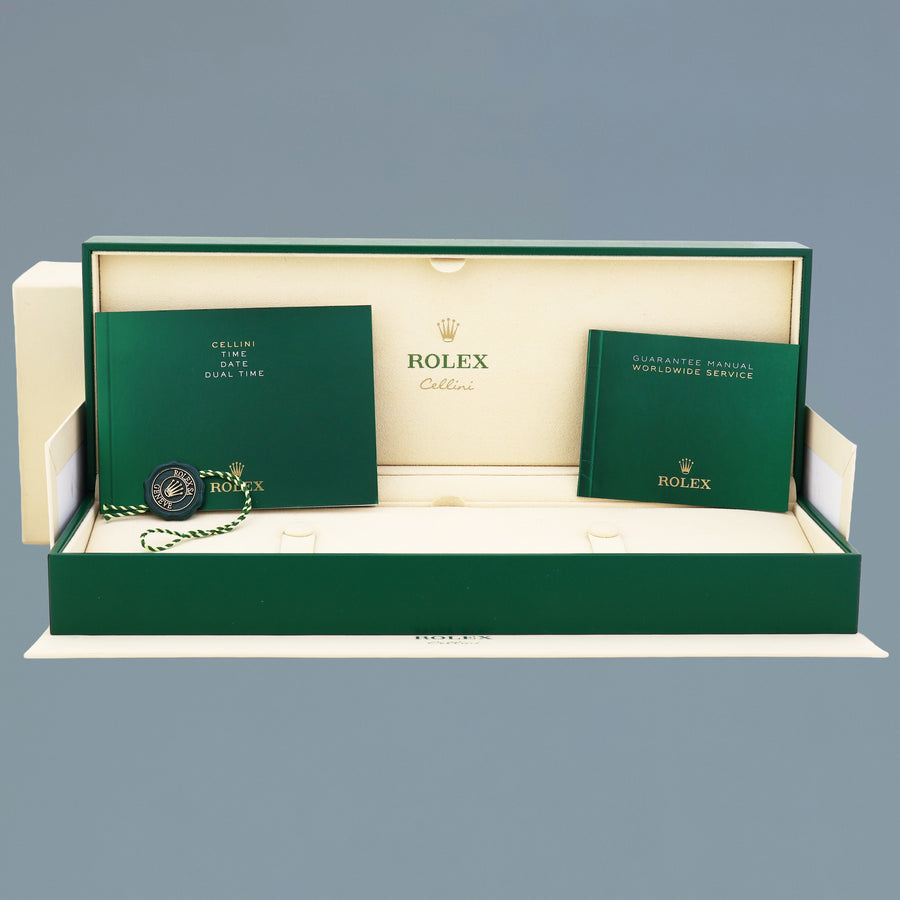 MINT Rolex Cellini Date Blue Dial White Gold 39mm Leather Automatic 50519 Watch Box