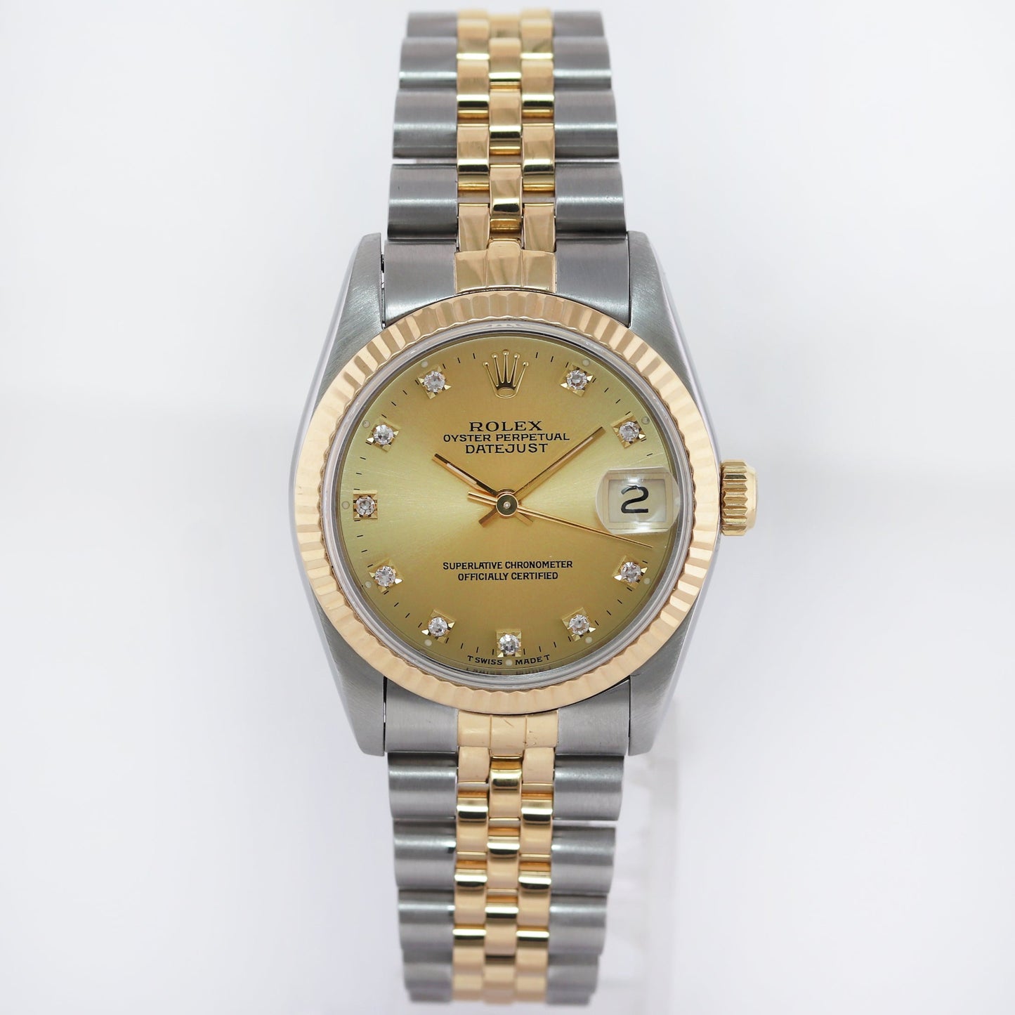 MINT Ladies Rolex 68273 Two Tone 18k Gold Steel 31mm Champagne Diamond Dial Watch