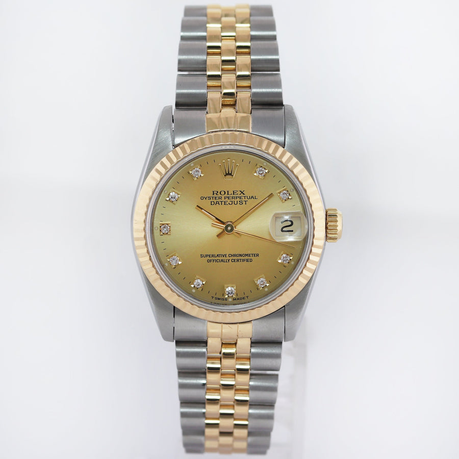 MINT Ladies Rolex 68273 Two Tone 18k Gold Steel 31mm Champagne Diamond Dial Watch
