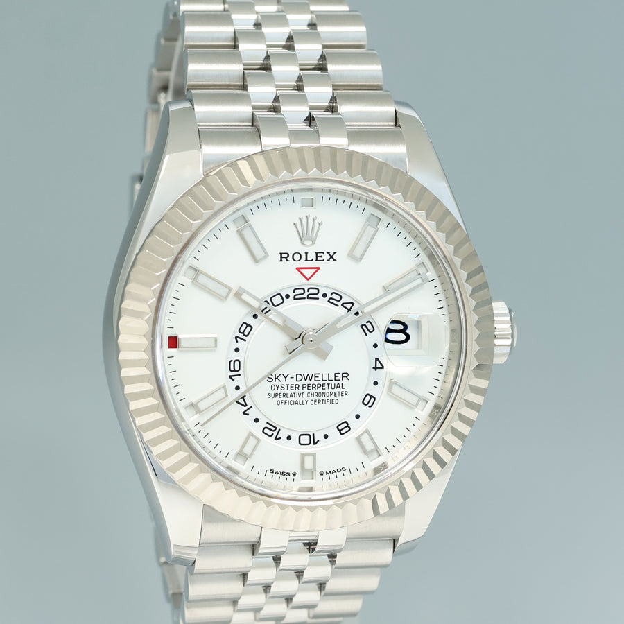 2025 NEW PAPERS Rolex 336934 Sky-Dweller Steel White Jubilee Fluted 42mm Watch Box