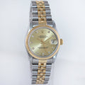 MINT Ladies Rolex 68273 Two Tone 18k Gold Steel 31mm Champagne Diamond Dial Watch
